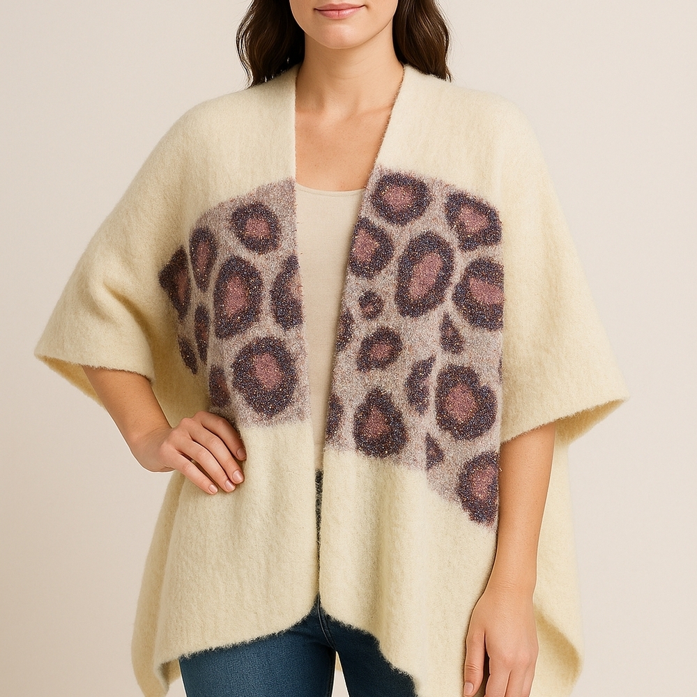 Anthropologie Kenzie Leopard Shimmer Wrap 🐆✨ One Size • Metallic Fuzzy Knit Cap